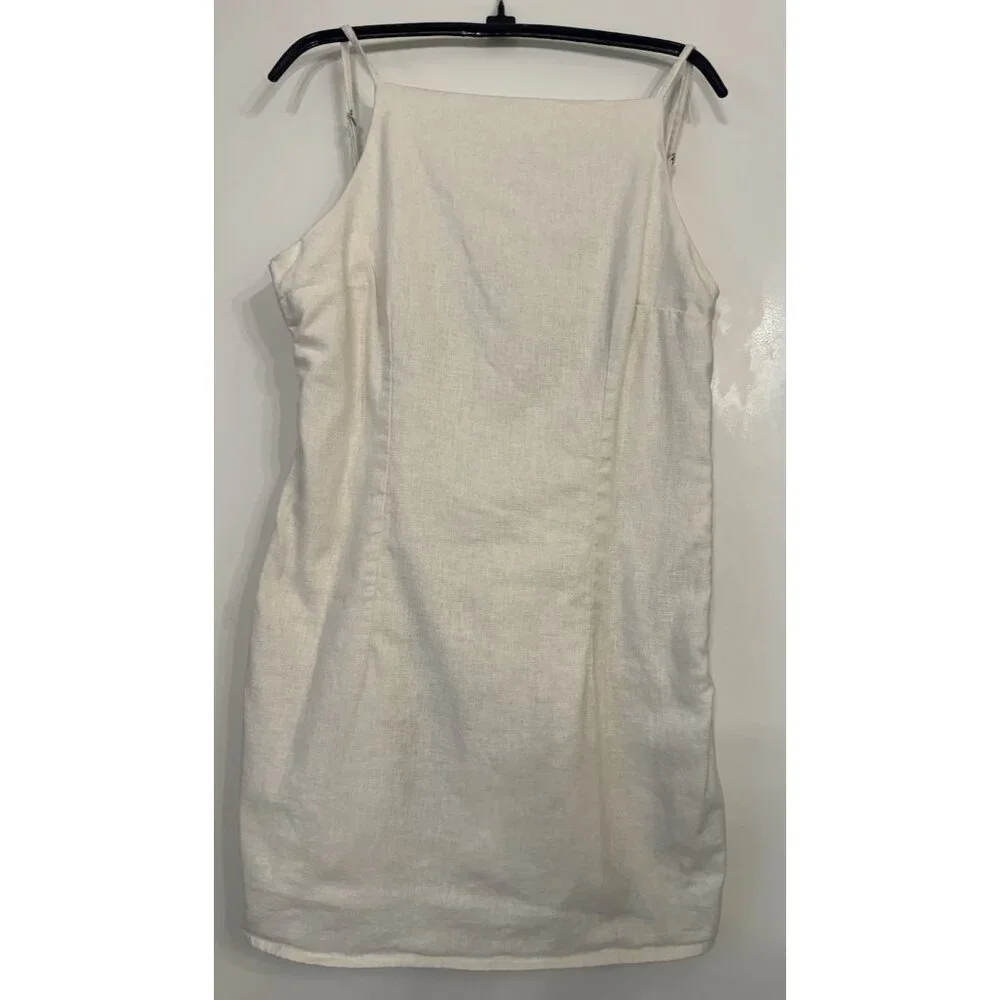Abercrombie & Fitch Linen Strappy Mini Dress Cream Coastal Graduation L - Picture 3 of 13